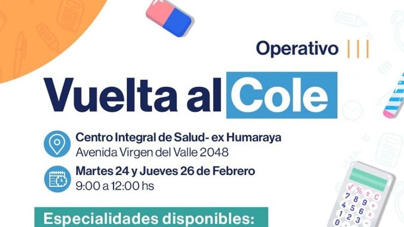 Salud realizará el Operativo “Vuelta al Cole” en Zona Norte