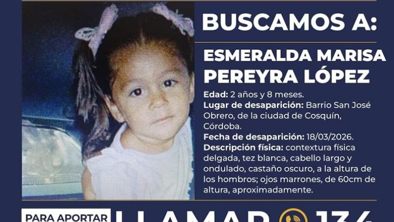 Activaron el Alerta Sofía por una nena de 2 años que desapareció en Córdoba