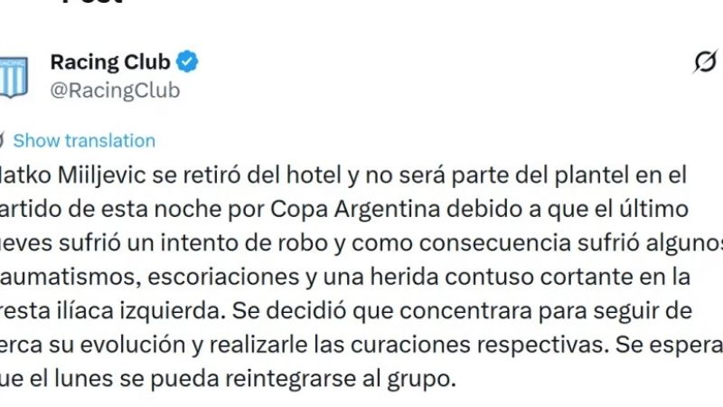 Herido en intento de robo, Miljevic fue desafectado