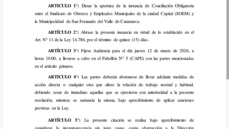 Dictaron la conciliación y se suspende el paro del SOEM