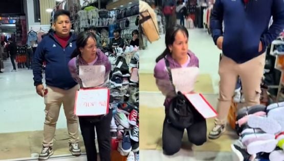 Atraparon a una mujer robando y la exhibieron “embalada” con un cartel humillante