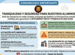 La Escuela Estanislao Maldones prohíbe mochilas tras amenazas en redes sociales