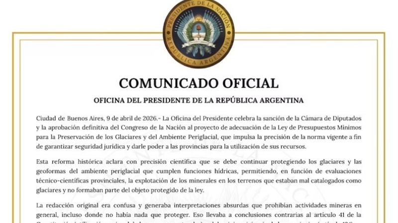 Milei le agradeció a Jalil por el apoyo a la Ley de Glaciares