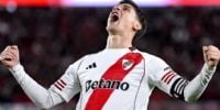 MARTÍNEZ QUARTA celebra con euforia su gol, para asegurar la victoria de River, ante Gimnasia.