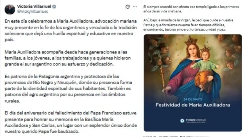 Desplazada del Tedeum, Villarruel pidió “unidad y paz”