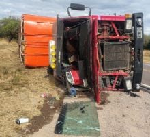 Volcó un camión cargado de vacunos en la Ruta Nacional 64