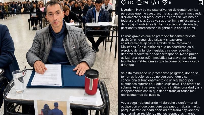 Galán denunció “intereses políticos” tras el rechazo a su pedido de desvinculación de una empleada