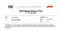 La sanción de la FIA a Charles Leclerc que permitió a Franco Colapinto finalizar en el séptimo lugar en el Gran Premio de Miami de la Fórmula 1.

