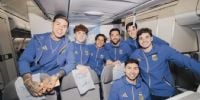 Selección ArgentinaLa Selección Argentina, en viaje rumbo a Estados Unidos para disputar la Copa del Mundo. 