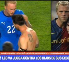 El abrazo entre Messi y el islandés Gudjohnsen
