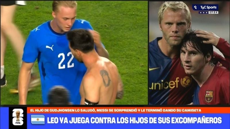 El abrazo entre Messi y el islandés Gudjohnsen